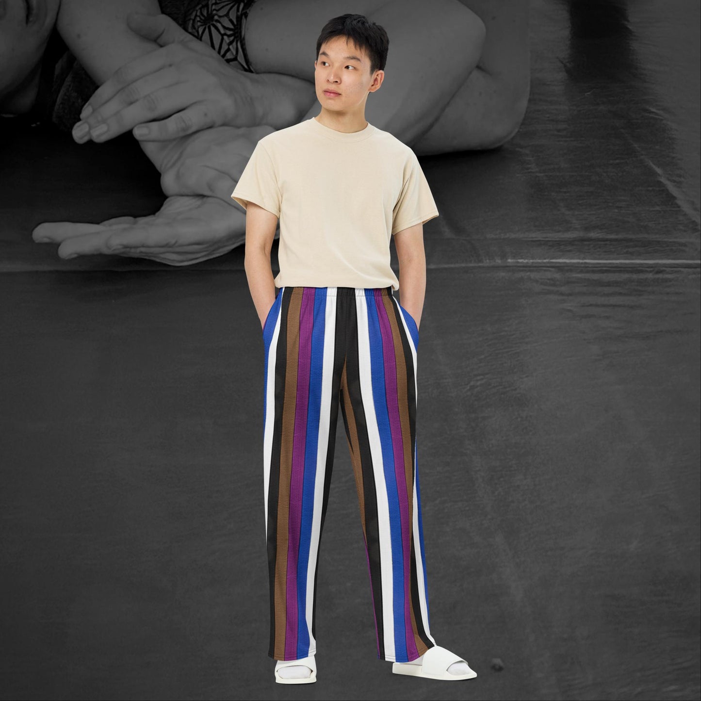 Stripes & Belts, Unisex All-over Print Wide-Leg Pajama Pants