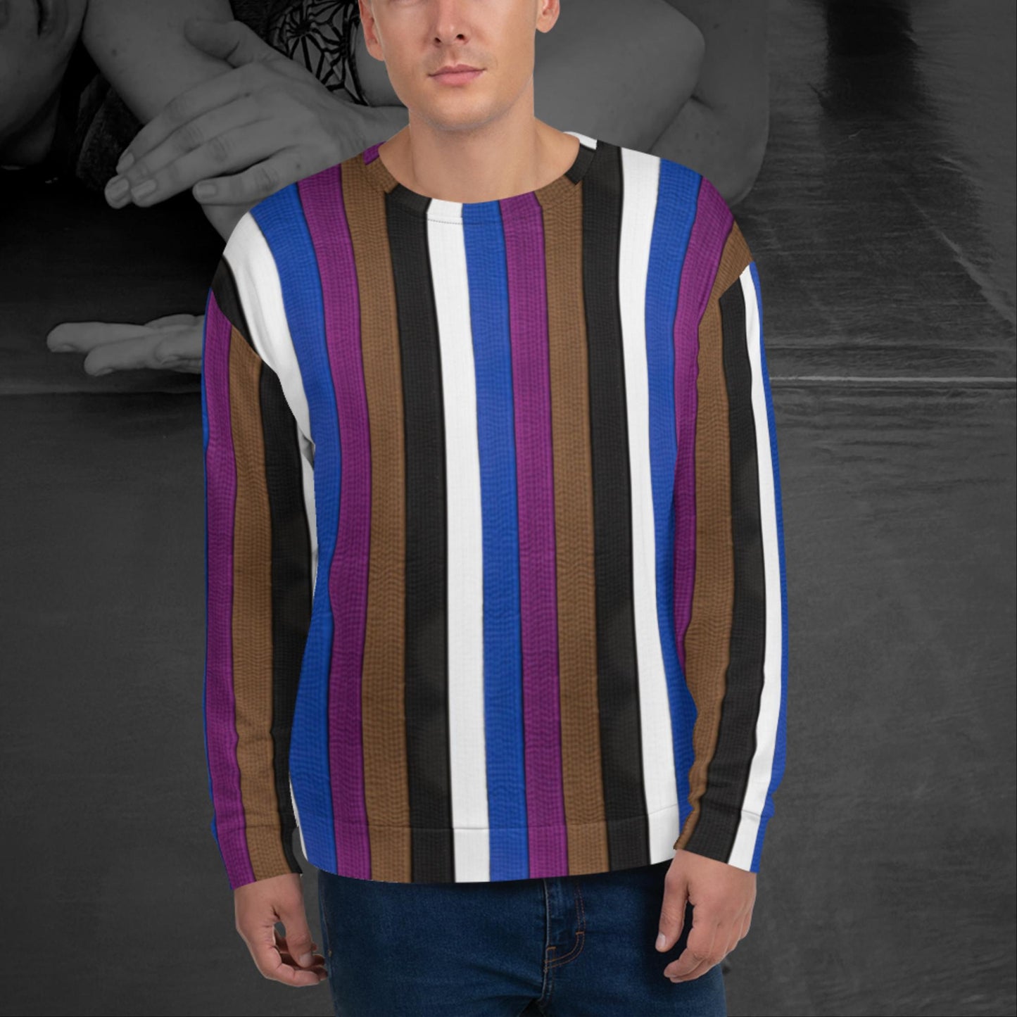 Stripes & Belts, Unisex All-over Print Crewneck Sweatshirt